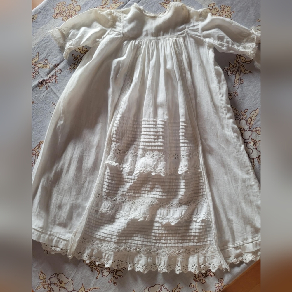 Vintage ANTIQUE White Eyelet LACE Christening Gown for Infant